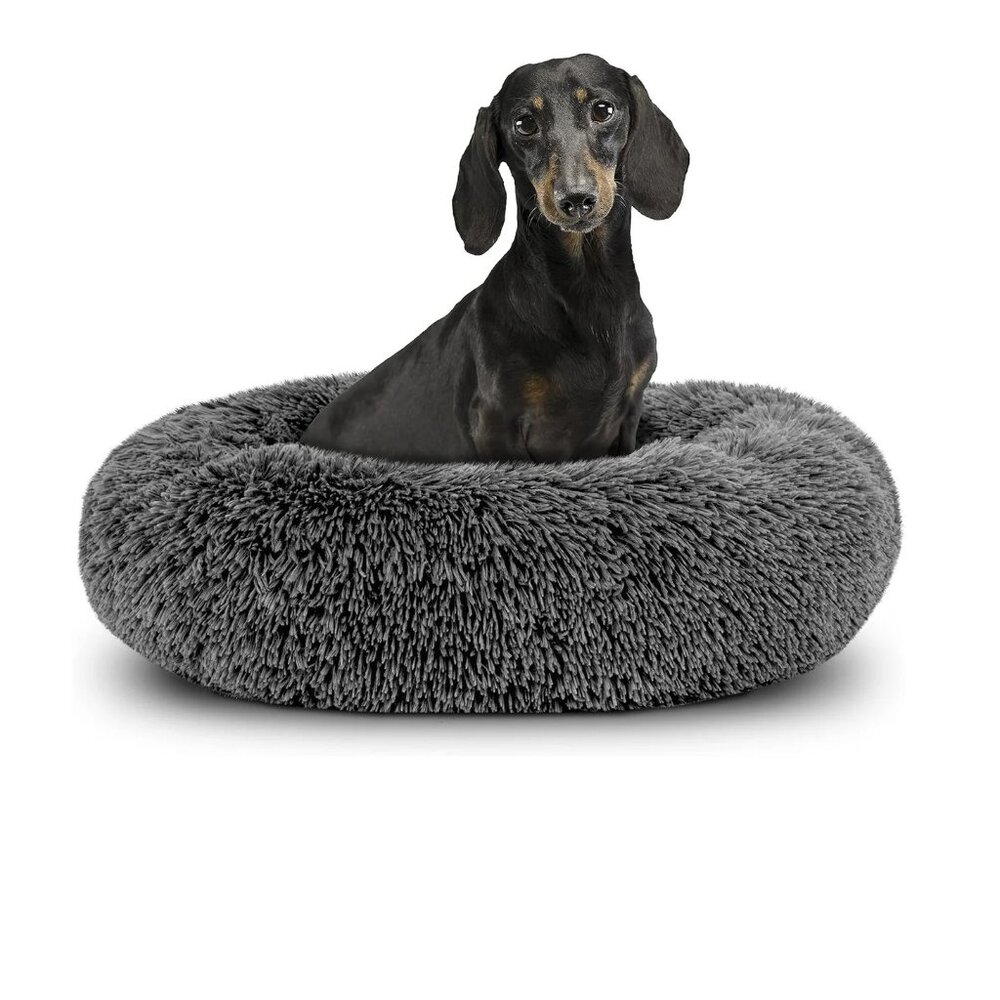 Fluffy Calming Cat Dog Donut Bed Gray Medium  28 inches (70 cm) for Pets